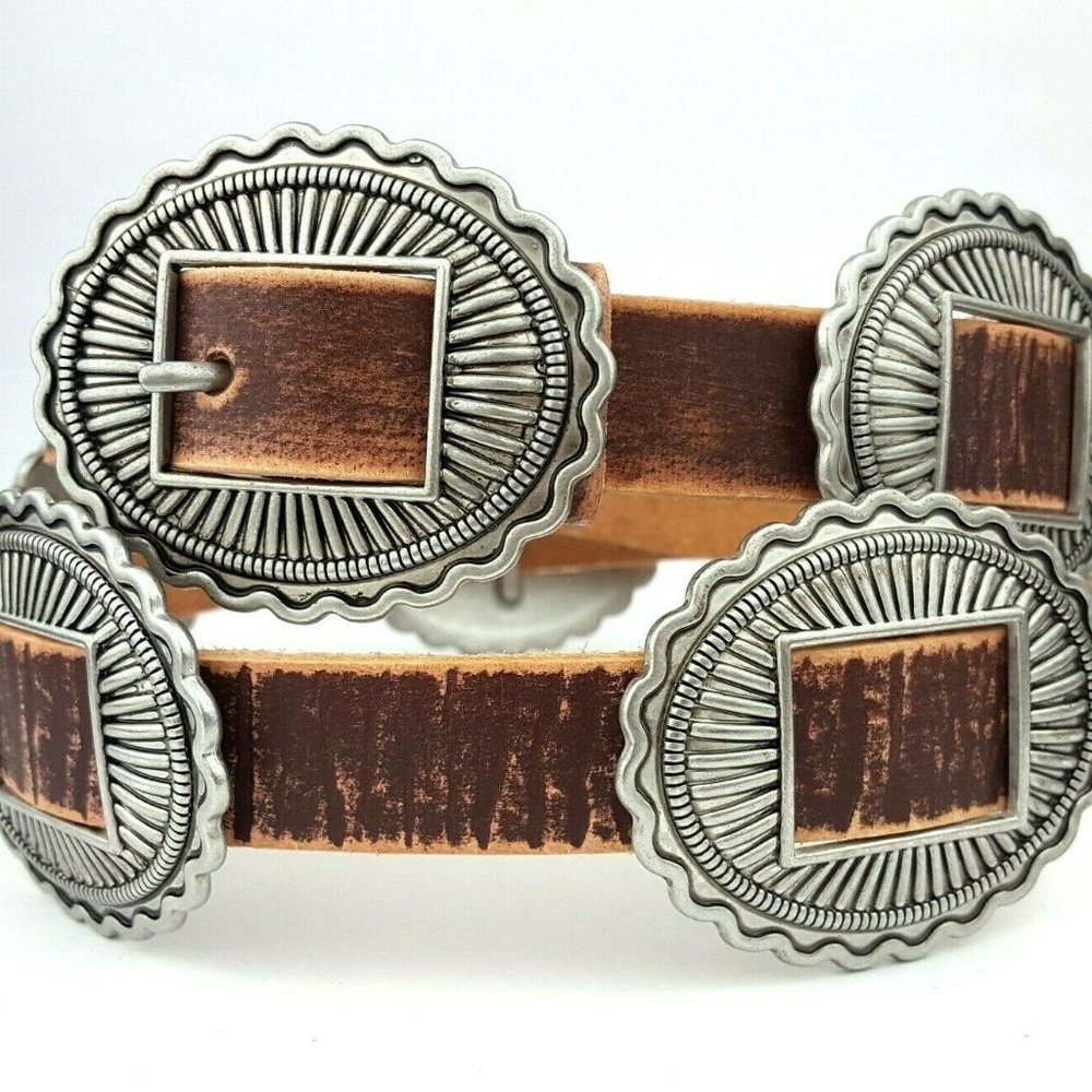 Genuine Distressed Leather Navajo Concho Belt